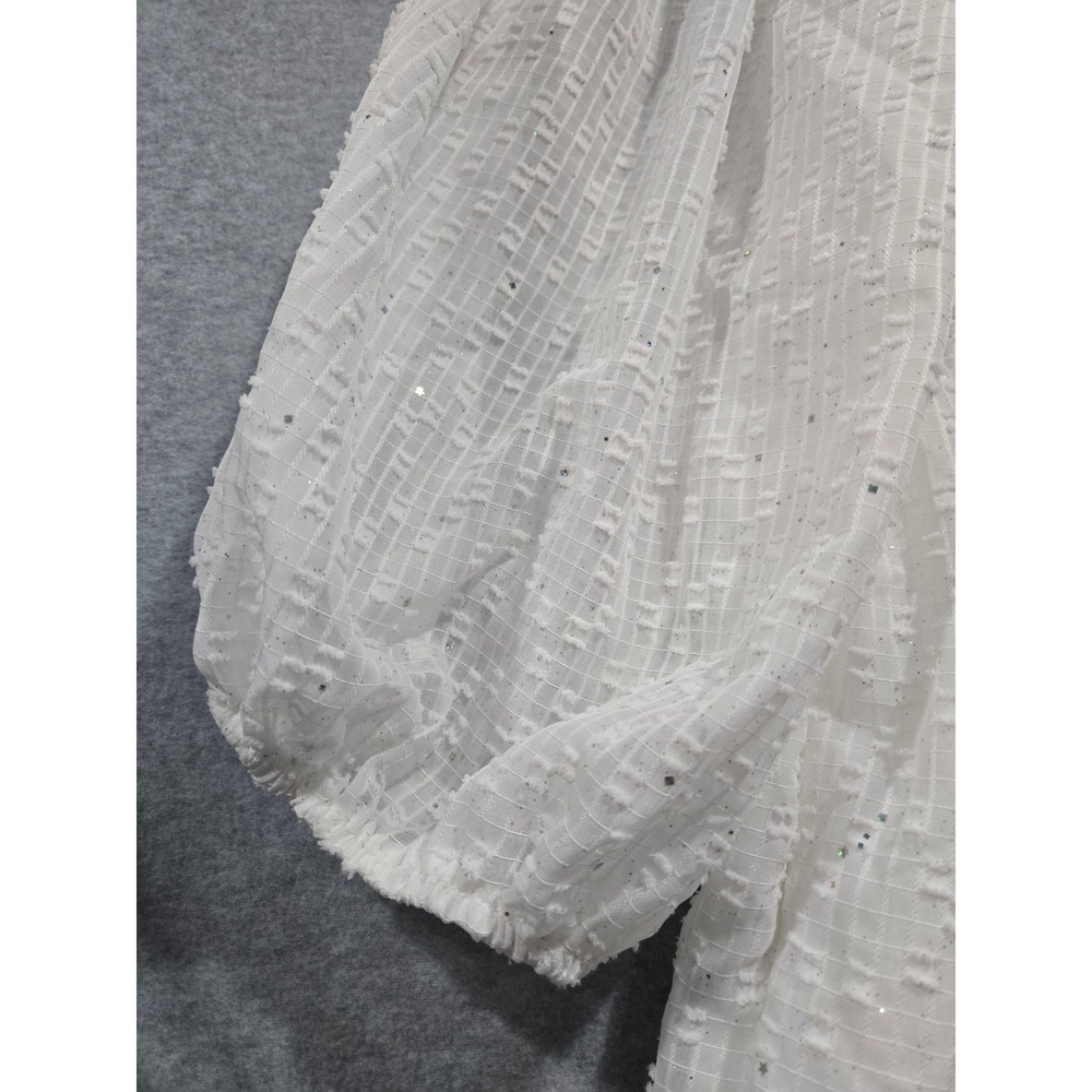 Arula Womens White Smocked Mini Dress Plus Size B 2XL Glitter Star Puff Sleeve - Picture 6 of 8